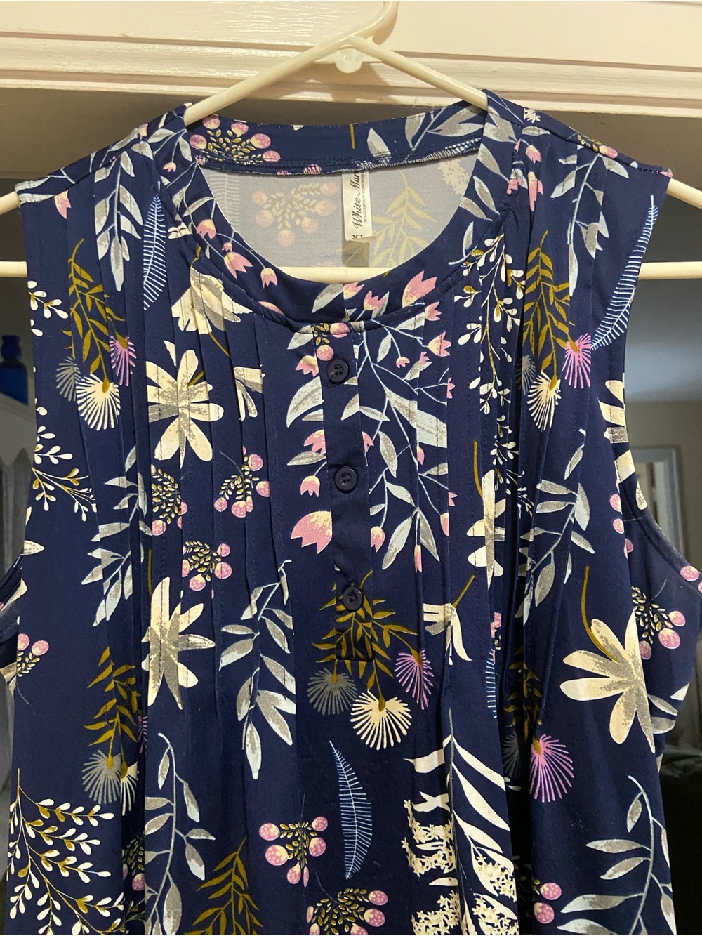 White Mark Navy Floral Sleeveless Mini Dress with Pink & Cream Blooms